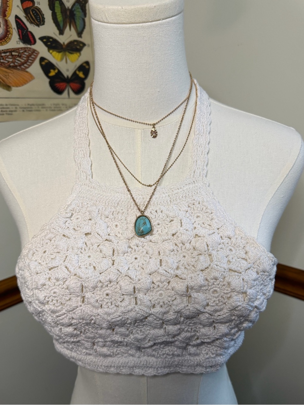 White Crochet Halter Crop Tank Size Small